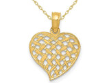 14K Yellow Basket Weave Heart Pendant Necklace with Chain